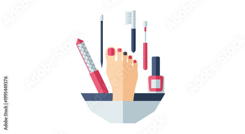 Pedicure Tools and Foot Care Concept Flat Illustration