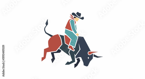 Rodeo Cowboy Riding Bucking Bull, Western Sport