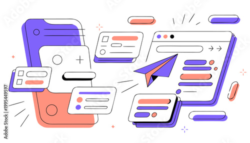 Creative Cloud Computing Concept featuring Pastel Data Visualizations and Tech Interface Elements.eps