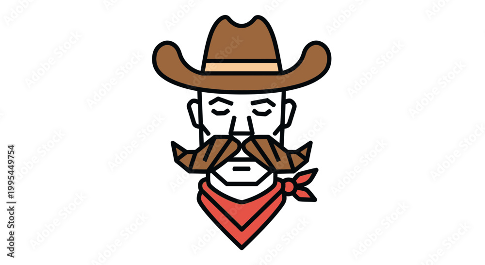 Obraz premium Stylized Cowboy Portrait with Large Moustache and Red Bandana