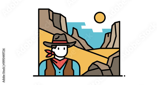 Stylized Cowboy in Desert Landscape, Western Adventure Illustration