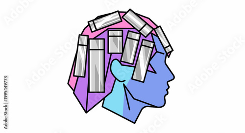 Stylized Head with Hair Rollers, Perming Hair, Retro Beauty Concept