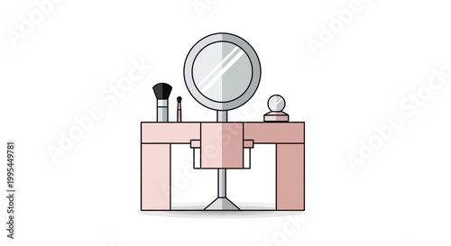 Vanity Table with Mirror, Makeup Brushes, and Powder