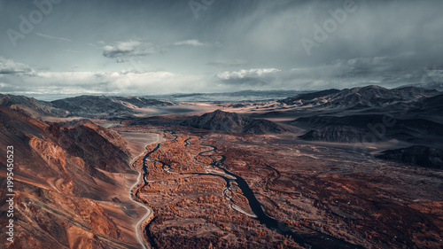 Tableau sur toile Aerial View of Altai Mountain Region in Mongolia Shows Rivers and Landscapes