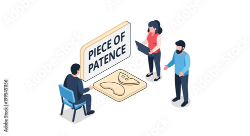 Isometric Illustration of Patience Concept with People and Sign.