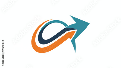 A minimalist corporate logo design features a stylized letter with an arrow.