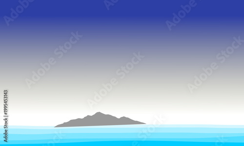 Serene tropical island silhouette rising from a calm blue ocean under a clear gradient sky, perfect for travel, nature, and scenic landscape backgrounds.
