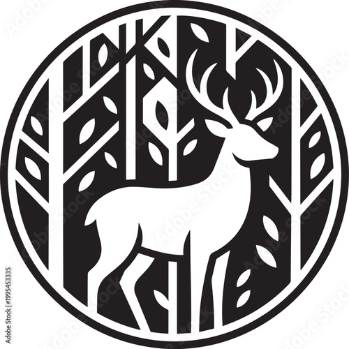 Deer inside forest silhouette nature double exposure line art