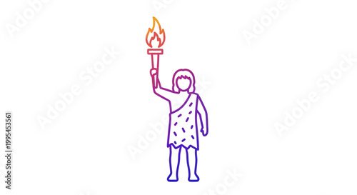 Caveman holding a torch, representing discovery, progress, and ancient human history