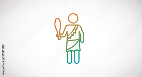 Caveman Icon Holding Club, Primitive Man Symbol, Ancient Human Outline