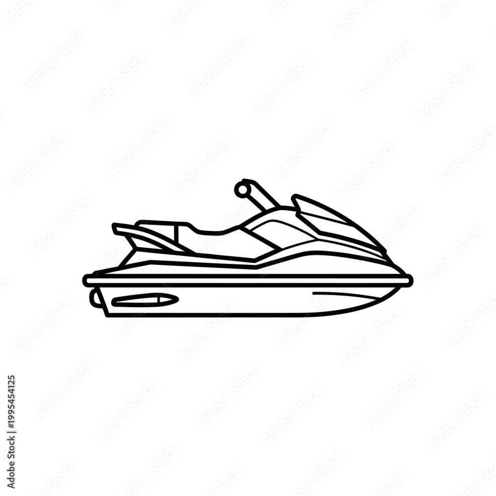Naklejka premium Jet Ski Vector Line Art Illustration on White Background