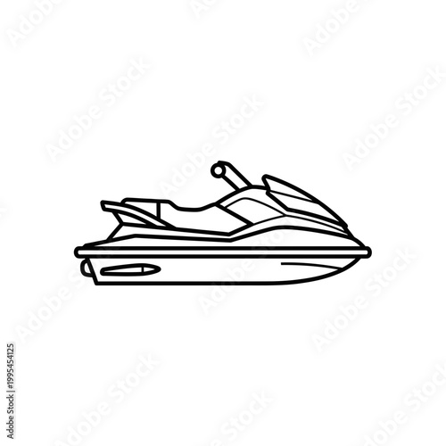 Jet Ski Vector Line Art Illustration on White Background