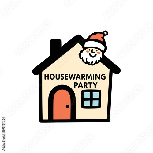 Christmas Housewarming Party Invitation Vector Illustration with Santa