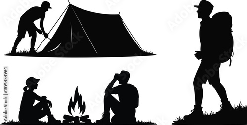Camping and Backpacking People Outdoor Silhouette Set