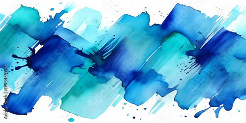 Abstract watercolor background with blue paint splashes forming a vector illustration of the world map globe and planet continents for global geography travel and business atlas art