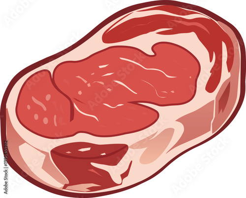 Beef Steak Icon - Cartoon Raw Ribeye Steak Meat Vector Illustration