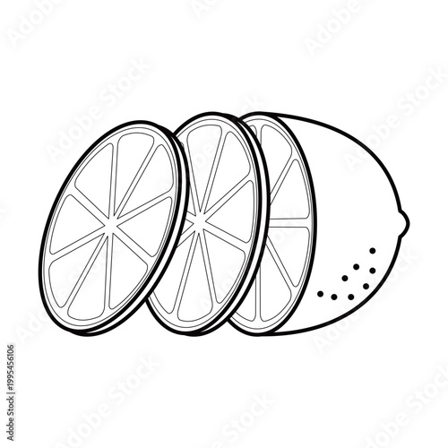 数枚スライスされたレモンのモノクロイラスト