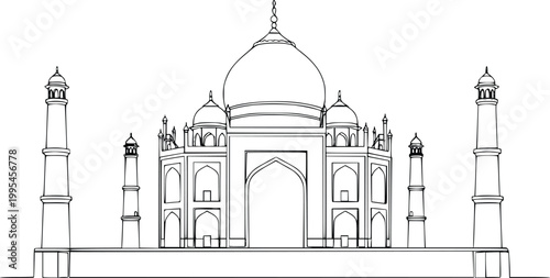 Taj Mahal Clean Line Art Vector – Hand Drawn Minimal Architectural Outline Illustration