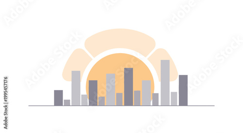 Abstract Data Visualization with Bar Graphs and Sun Icon