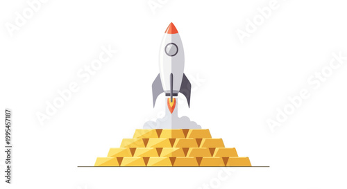Rocket Launching from Gold Coins Stack Illustration