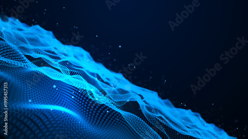 Technology digital wave background concept.Beautiful motion waving dots texture with glowing defocused particles. Cyber or technology background.