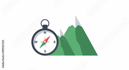 Stylized Mountain Landscape with Compass for Adventure and Navigation