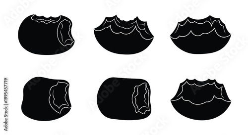 A collection of black adhesive tape rolls and strips are displayed in a minimalist arrangement creating a striking silhouette high quality professional detailed