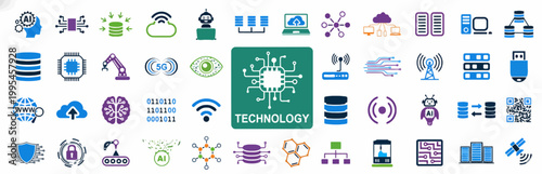 Futuristic technology concept with wireless connectivity and digital innovation icons on green circuit background