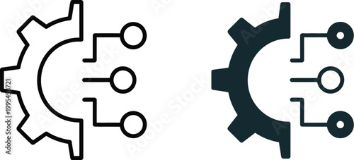 Technology icon line drawing, minimalist style vector illustration featuring devices, cloud, network, and digital elements for web, app, and IT design projects.