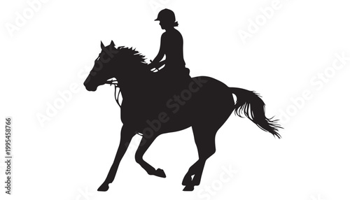 black and white silhouette of a horse rider very high quality vector illustration.