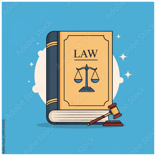 Law book with scales and gavel.