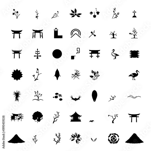 Japanese Warrior 20 Icon Set Black Silhouette