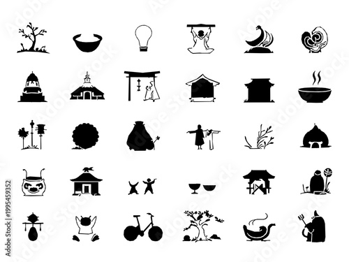 Japanese Art Culture 20 Icon Set Flat Line