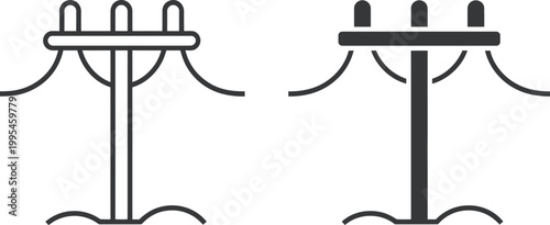 Utility pole icon set, line art vector icons for apps and websites, minimal illustration representing electricity poles, power lines, and energy distribution for infrastructure and engineering design 