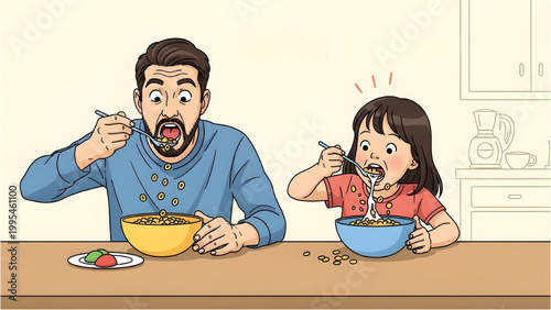 Parenting Morning Routine Workflow Vector Set with Rush Breakfast, Time Pressure Micro-Moments and Colorful Wobbly Style Human Activity Illustration on Clean White Background