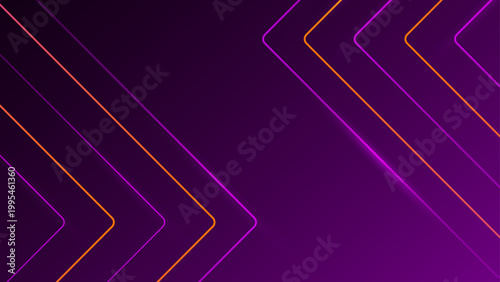 Stunning purple and magenta background with diagonal chevron patterns and glowing orange neon lines for futuristic creative projects