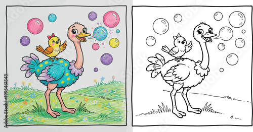 Happy ostrich coloring page