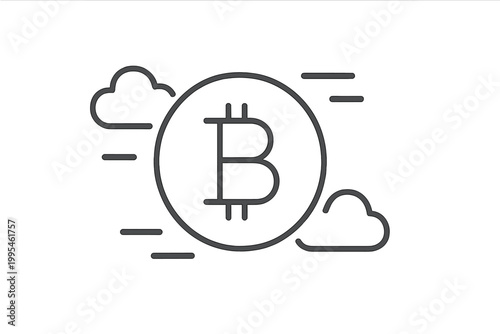 Minimalist line art Bitcoin symbol icon representing cloud computing and decentralized digital finance concept