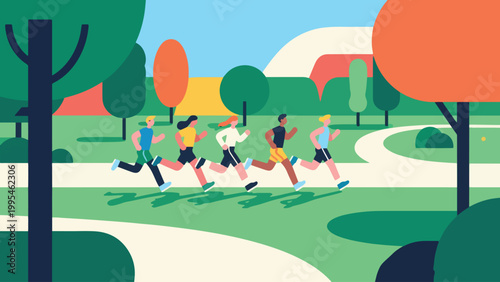 Illustration Of People Jogging In Park Vector Design Template