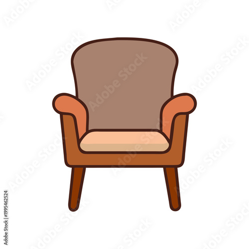 Illustration of a cushioned brown armchair on transparent background