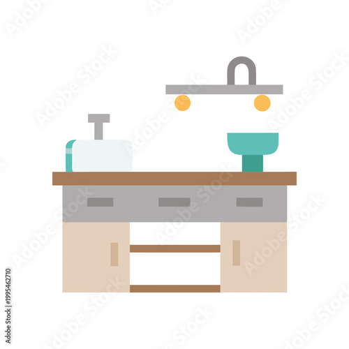Bathroom sink, vanity, faucet, vector illustration, modern bathroom accessories, toiletries