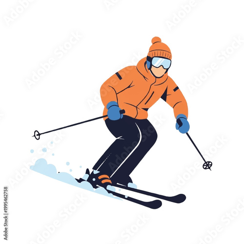 Man skiing down mountain on skis.