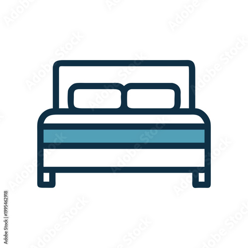 Illustration of a bed with two pillows on transparent background