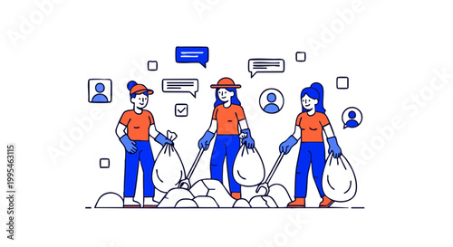 Volunteers cleaning waste for environmental protection