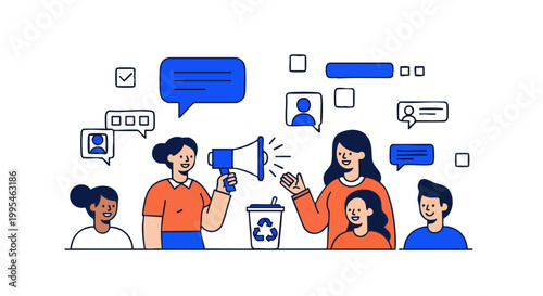 People promoting recycling and community engagement social campaign
