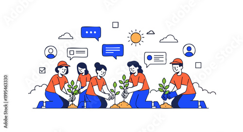 Group of Volunteers Planting Trees for Environmental Sustainability