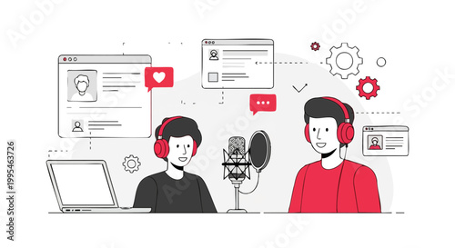 Live Podcasting and Online Streaming Vector Illustration