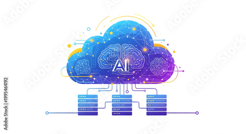 Artificial Intelligence Cloud Computing Network Concept.
