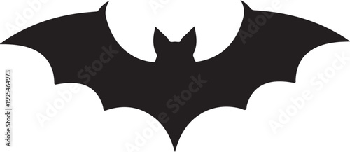 Black bat wing silhouette, bat icon, flying mammal, dark symbol