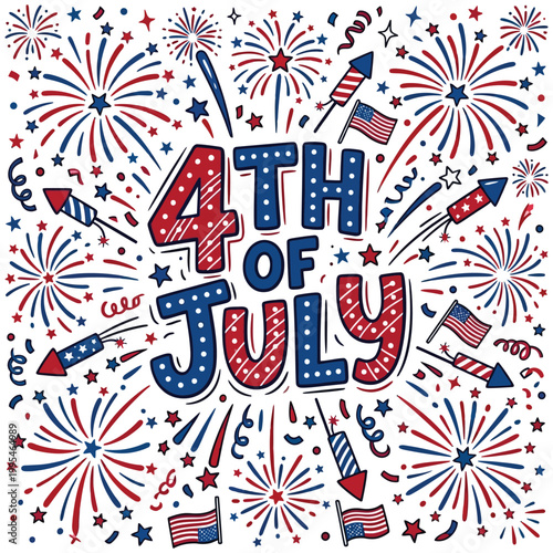Vibrant 4th of july celebration with fireworks and american flags